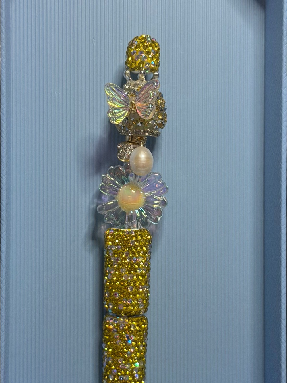 Handmade Yellow Crystal Butterfly & Flower Pen